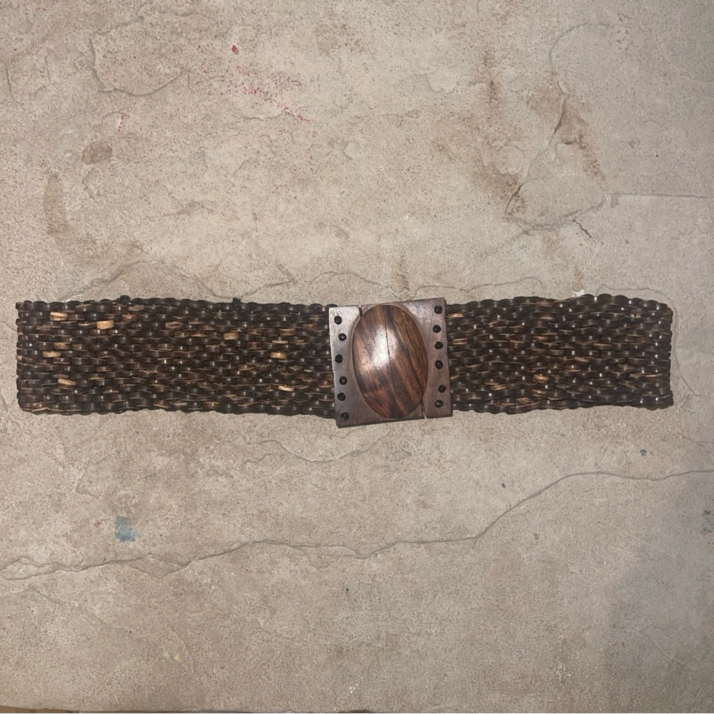 VTG Women Wooden Beaded Wide Elastic Waist Stretch Waistband Bohemian Belt M/L